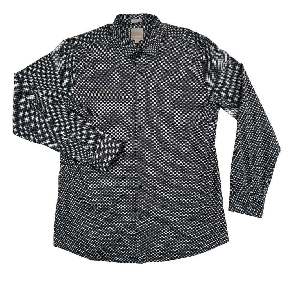 A-Frame Dress Shirt Mens Large Geometric Slim Fit Stretch Long Sleeve Business